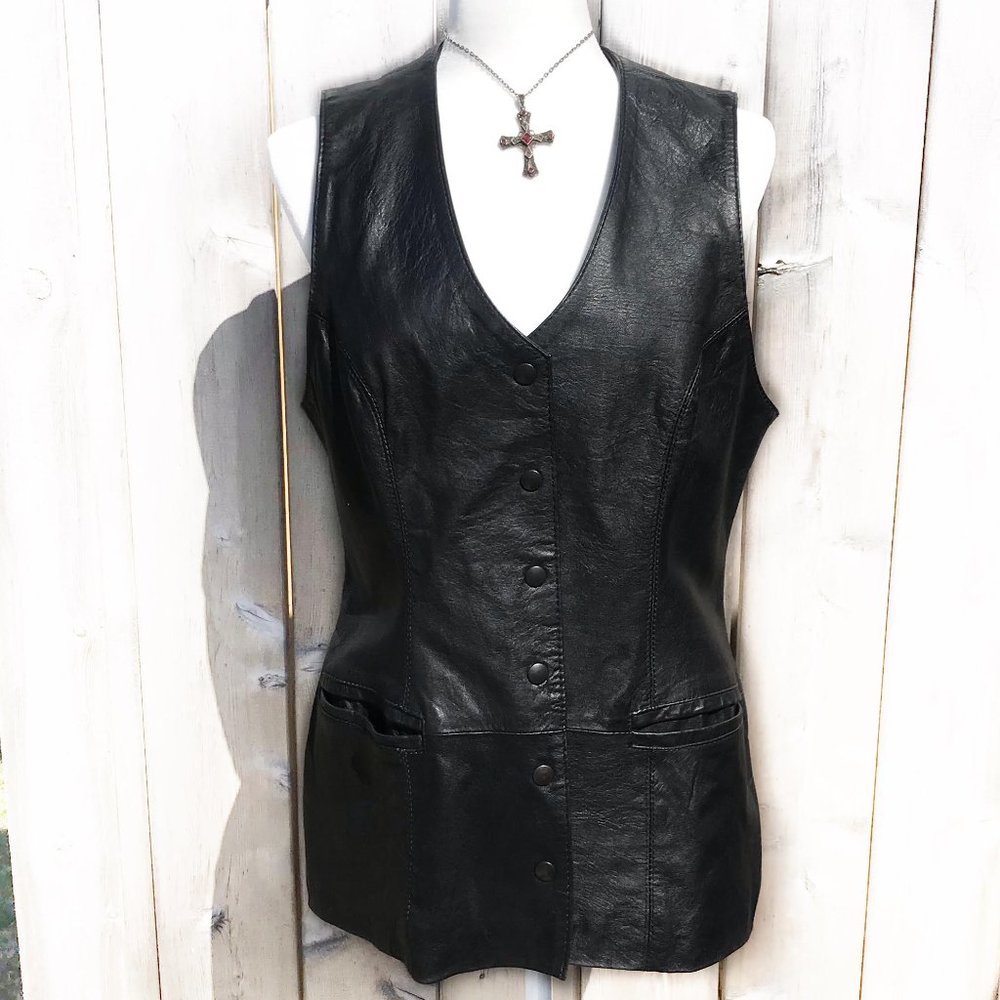 LNR Vintage Black Leather Biker Vest 90's sz 14